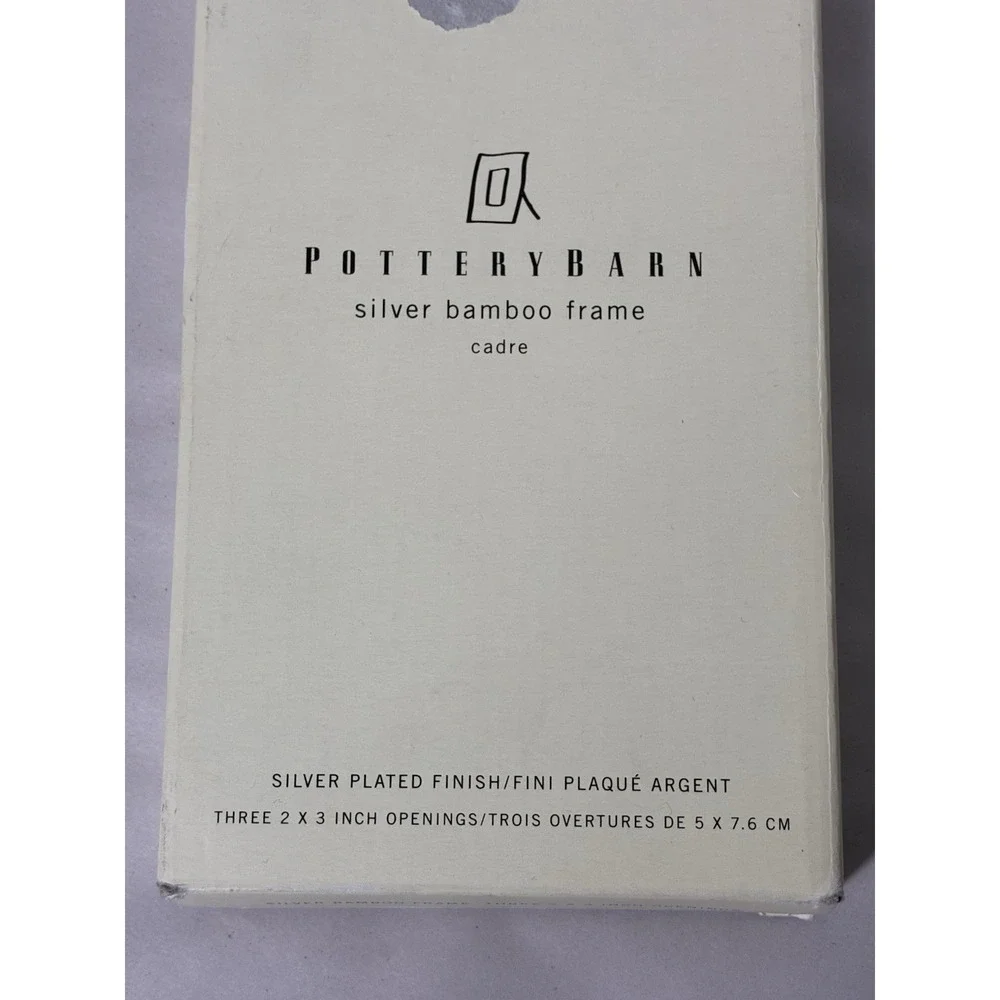 NEW Pottery Barn Silver Bamboo Picture Frame Silver Plated 3 Photo Small